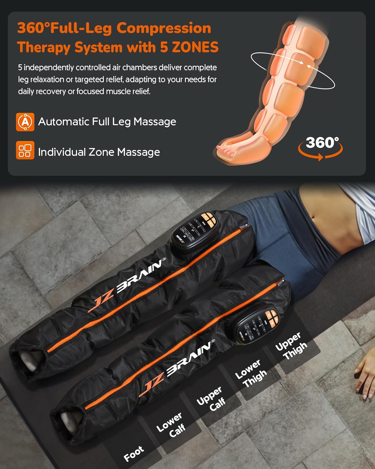 JZBRAIN Professional Compression Boots to Improve Circulation, Cordless Rechargeable Leg Compression Massager for Massage Therapy,Leg Recovery Boots for Athletes,Reduces Muscle Pain, 3000 mAh, Medium
