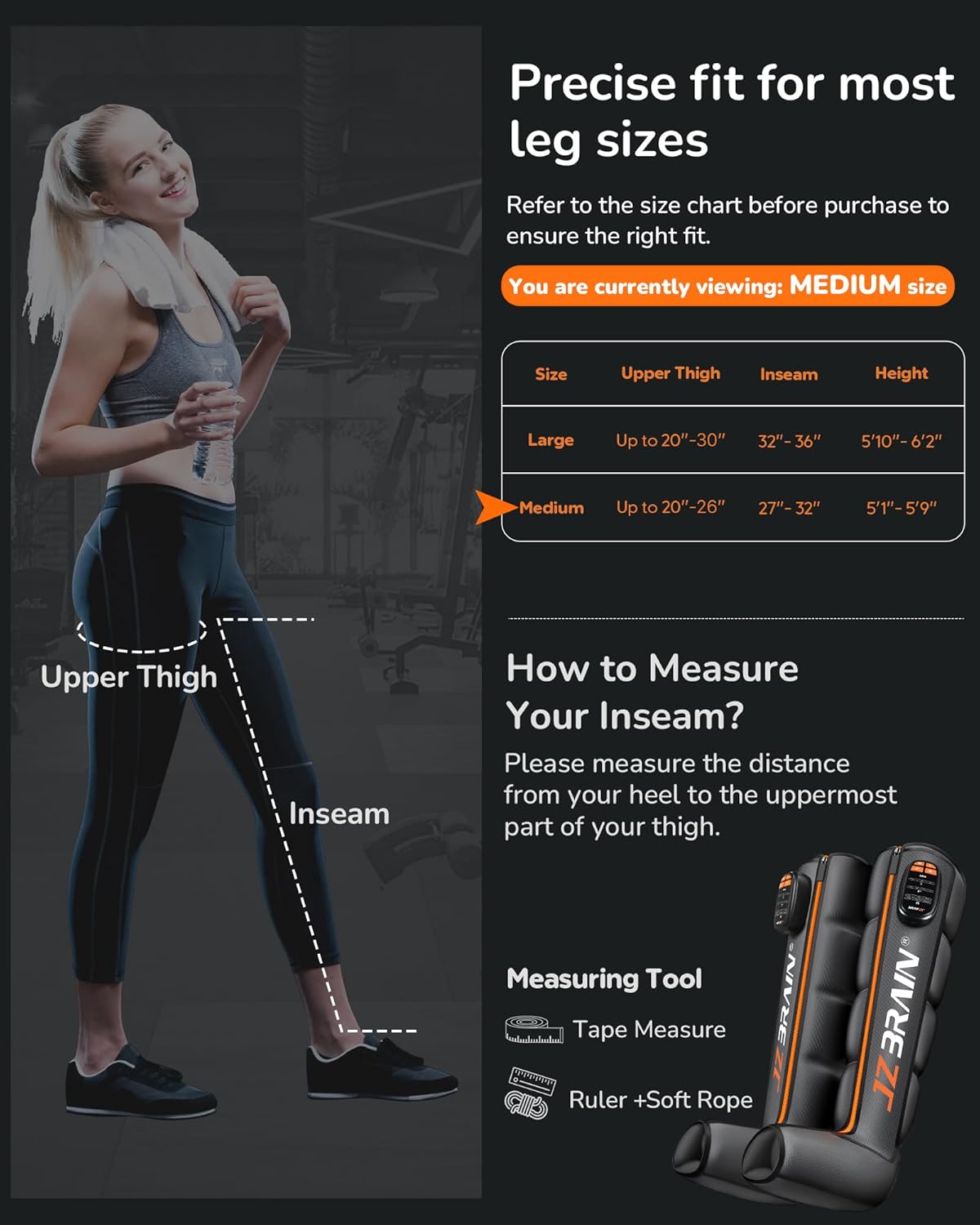 JZBRAIN Professional Compression Boots to Improve Circulation, Cordless Rechargeable Leg Compression Massager for Massage Therapy,Leg Recovery Boots for Athletes,Reduces Muscle Pain, 3000 mAh, Medium